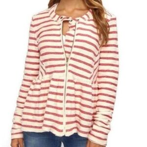 Free People Striped Red and White Peplum Jacket Small